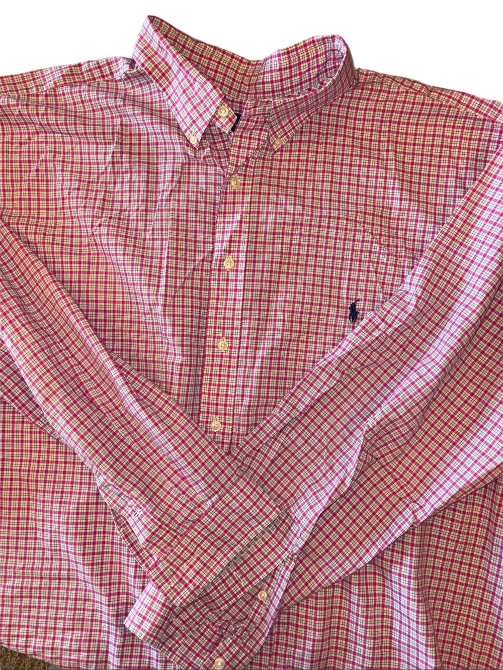 Ralph Lauren Mens 3XLT Pink Plaid Long Sleeve Button Down Shirt